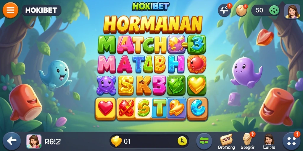 Tampilan gameplay seru HOKIBET dalam aksi Match-3.