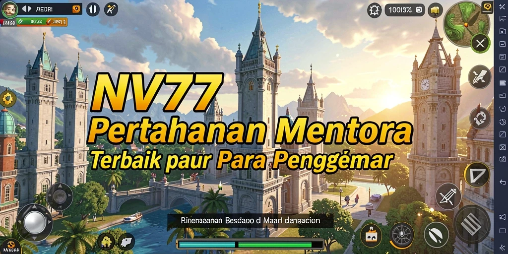 Tampilan gameplay Tower Defense NV77 dengan menara dan musuh.