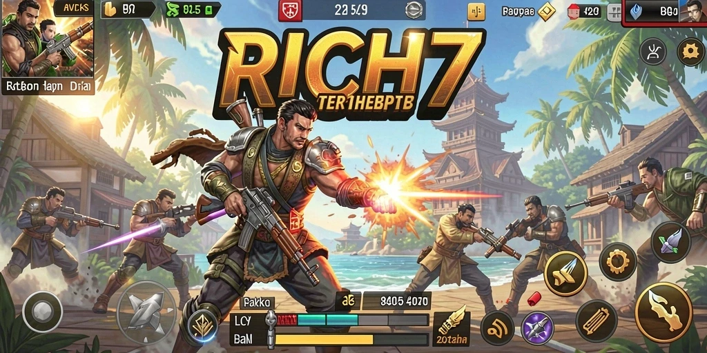 Tangkapan layar gameplay RICH7 yang menegangkan di arena perang.
