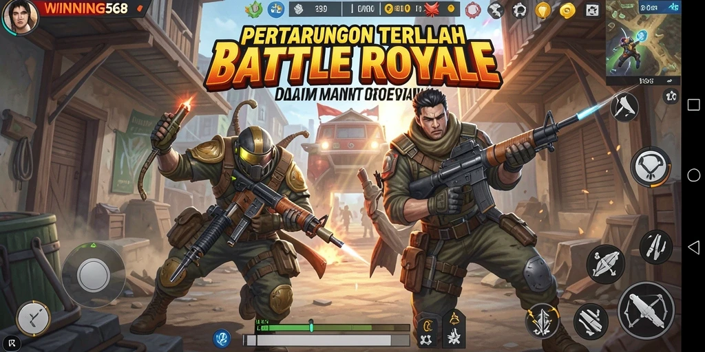 Screenshot gameplay <strong>WINNING568</strong> memperlihatkan pertempuran seru dalam Battle Royale.